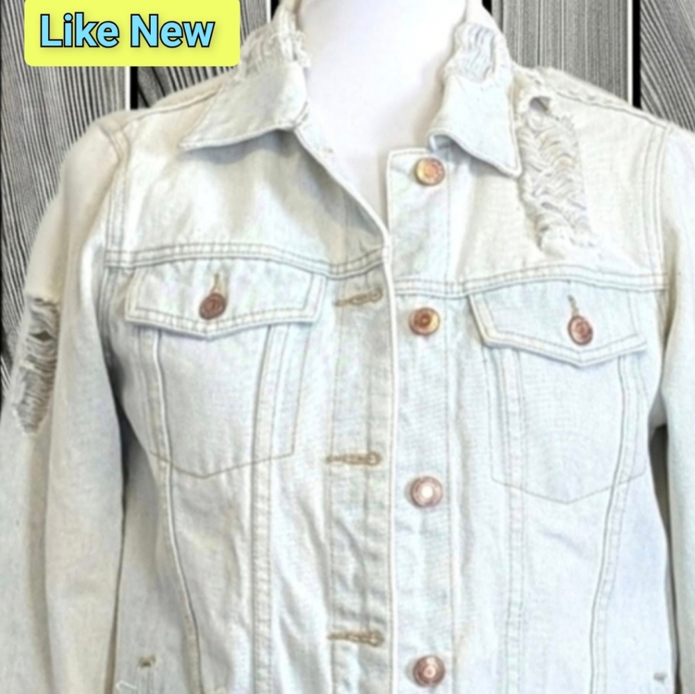 Thread & Supply Light Denim Jacket with Distressed Details